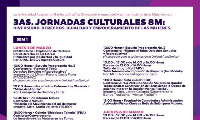 La UABJO te invita a participar en las 3ras. actividades culturales en el marco del 8M