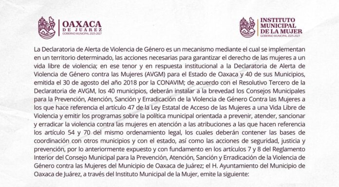 Continúa Convocatoria para Integrar el Consejo Municipal para la Prevención, Atención, Sanción y Erradicación de la Violencia de Género contra las Mujeres del Municipio de Oaxaca de Juárez
