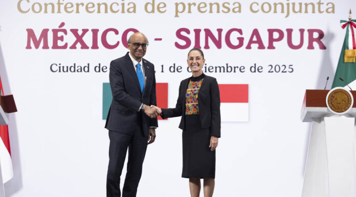 Recibe Presidenta Claudia Sheinbaum a su homólogo de la República de Singapur, Tharman Shanmugaratnam, en Palacio Nacional