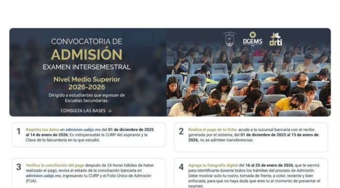 Convocatoria para el examen de admisión intersemestral de nivel media superior de la UABJO