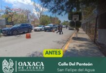 El Municipio de Oaxaca de Juárez realizó trabajos de pintura de topes en la calle del Panteón, en San Felipe del Agua