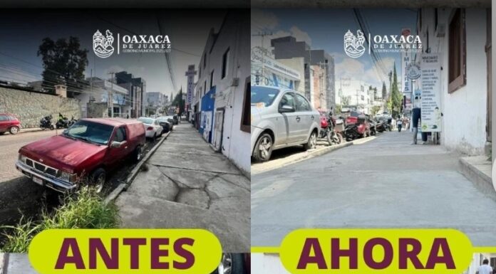 El gobierno municipal de Oaxaca de Juárez mejora la banqueta de la calle Fuerza Aérea