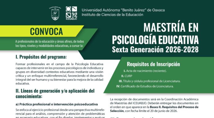 UABJO abre la Convocatoria para la Maestría en Psicología Educativa del Instituto de Ciencias de la Educación