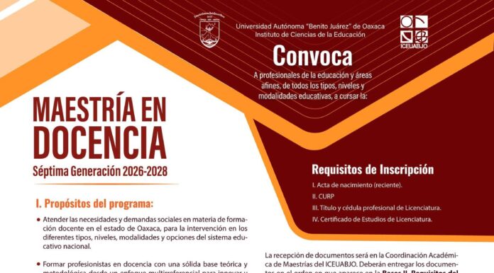 Convocatorio Maestría en Docencia del Instituto de Ciencias de la Educación de la UABJO