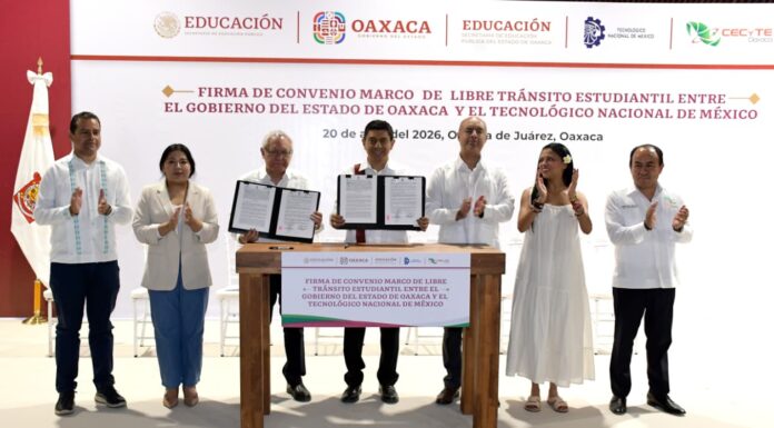 Firman Gobierno de Oaxaca y TecNM convenio para garantizar libre tránsito estudiantil