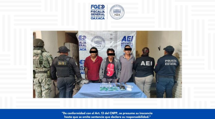 Fiscalía de Oaxaca, DEFENSA y Policía Estatal ejecutan cateos en San Pablo Etla; detienen a tres por narcomenudeo