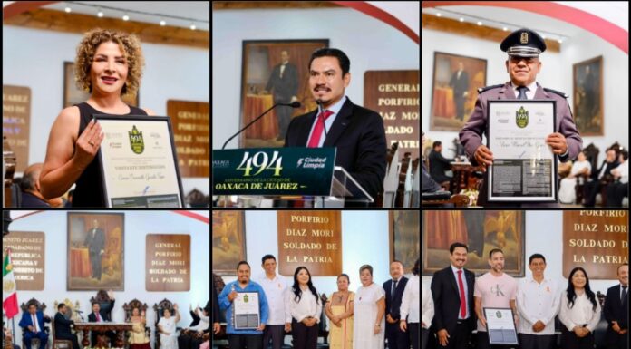 Ray Chagoya reconoce a ciudadanos y ciudadanas por su aporte a Oaxaca de Juárez en su 494 aniversario
