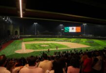Atestiguan Salomón Jara e Irma Bolaños la inauguración del estadio de Beisbol Yu´Va, nueva casa de los Guerreros de Oaxaca