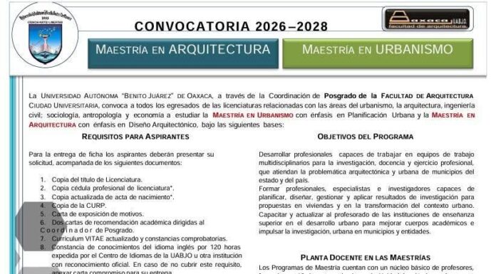 UABJO LANZA MAESTRIA EN ARQUITECTURA Y EN URBANISMO