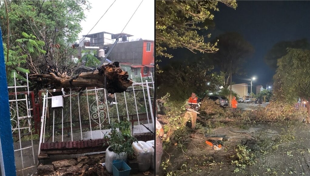 Protección Civil de Oaxaca de Juárez atiende los reportes de vecinas y vecinos en diferentes zonas de la capital tras la lluvia de esta tarde