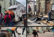 Realizan labores de limpieza en el Zócalo y calles del Centro Histórico
