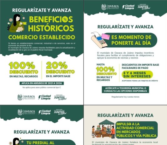 Oaxaca de Juárez mantiene facilidades para la regularización de contribuciones municipales