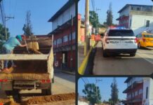 Municipio de Oaxaca de Juárez realiza labores de bacheo en la calle Niños Héroes