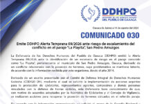 Emite DDHPO Alerta Temprana 09/2026 ante riesgo de escalamiento del conflicto en el paraje “La Playita”, San Pedro Amuzgos