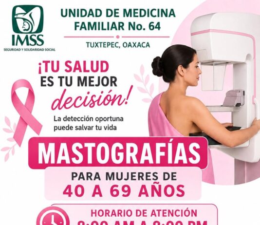 Realiza IMSS Oaxaca mastografías a mujeres de 40 a 69 años en UMF No. 64 de Tuxtepec