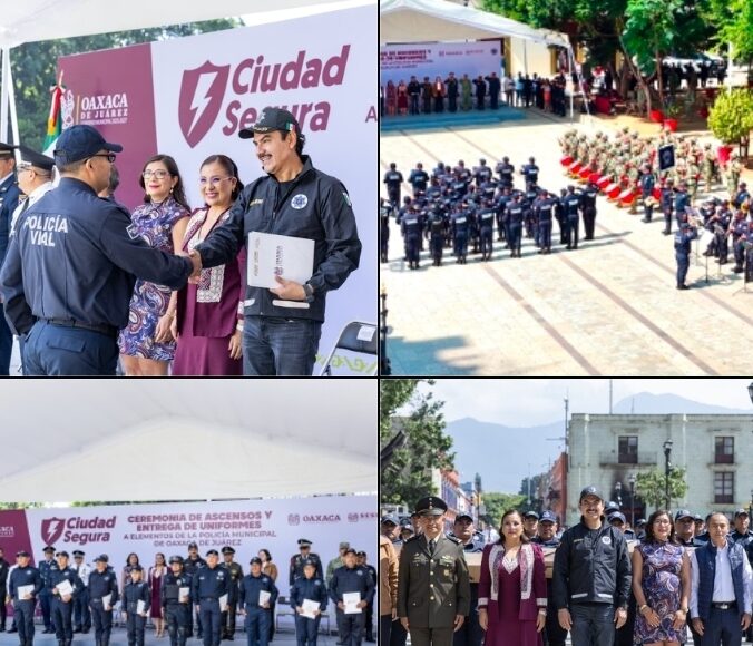 Ray Chagoya fortalece y dignifica la labor de la policía de Oaxaca de Juárez con 27 ascensos y entrega de uniformes