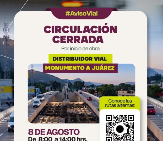 Cerrada circulación en el crucero del Monumento a Juárez de Viguera este sábado 8 de agosto